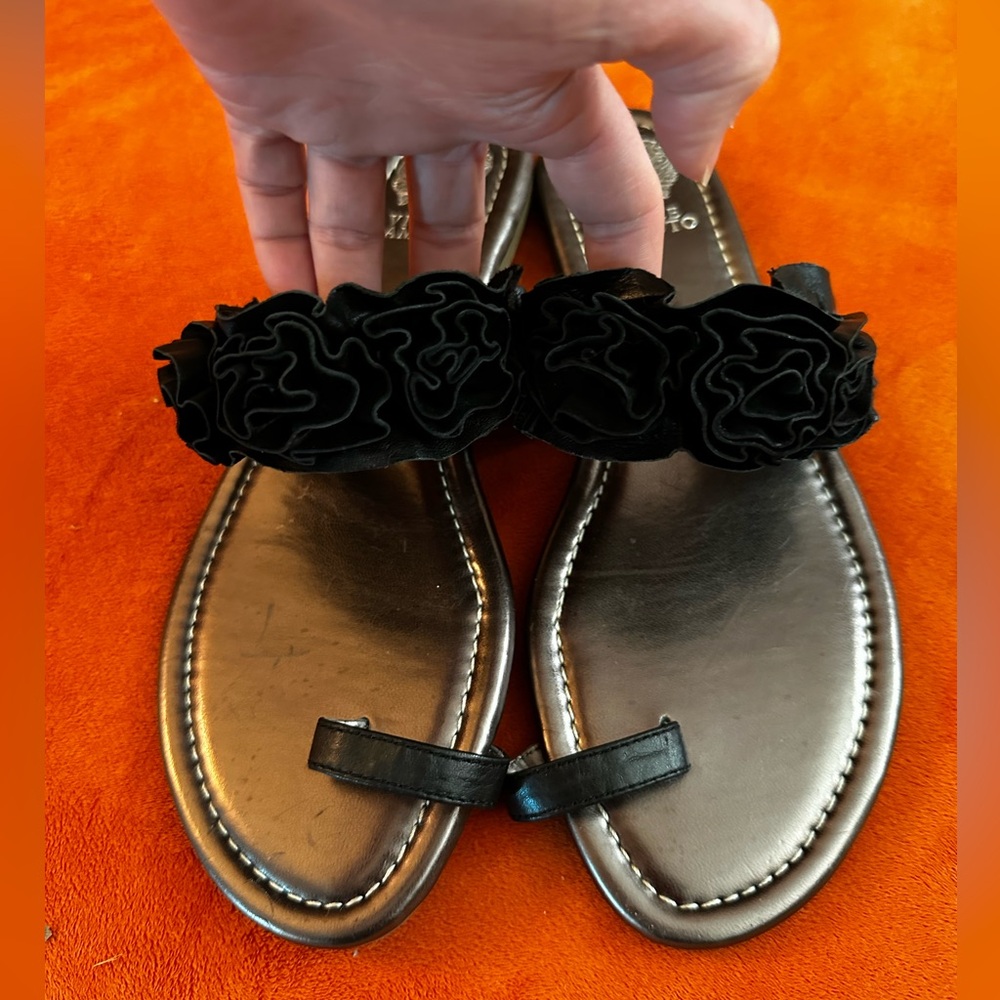 Vince Camuto Black Floral Sandals with Silver Sole